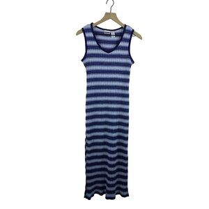 Xhilaration Women's Small Vintage Y2K Sleeveless Striped Maxi Slit Dress Blue